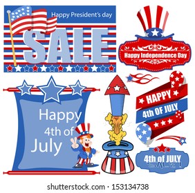 4th of july banner and various designs vector set