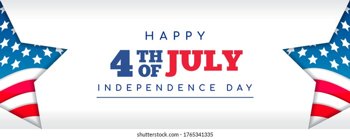 4th of July Banner Vector illustration, USA flag waving inside star shape on white background