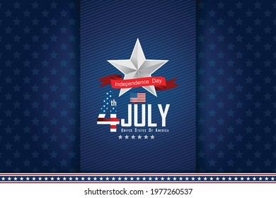 4th of July banner Vector illustration. Independence Day, US flag with 4th of July on blue background.