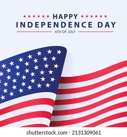  4th July Banner Vector illustration, USA flag waving white background