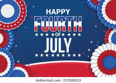 4th of July banner Vector illustration. Independence Day, US flag with 4th of July on blue background.