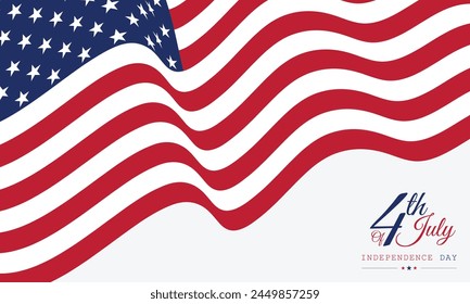 4th of July Banner Vector illustration, USA flag waving with stars on white rays background.