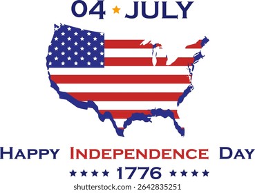 Ilustração vetorial do banner de 4 de julho. Feliz Dia da Independência, bandeira dos EUA com texto