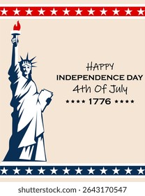 Ilustración vectorial del Anuncio del 4 de julio. Feliz Día de la Independencia, bandera de Estados Unidos con texto