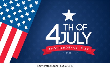 4th of July banner Vector illustration. Independence Day, US flag with 4th of July on blue background.