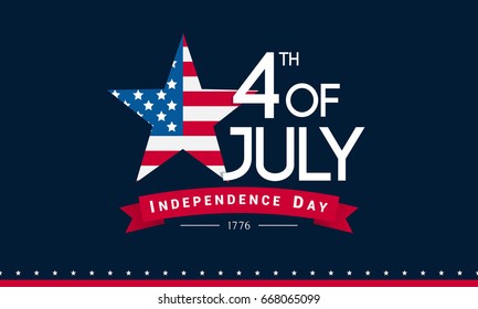 4th of July Banner Vector illustration, Independence Day, 4th of July with US flag inside star on navy background.