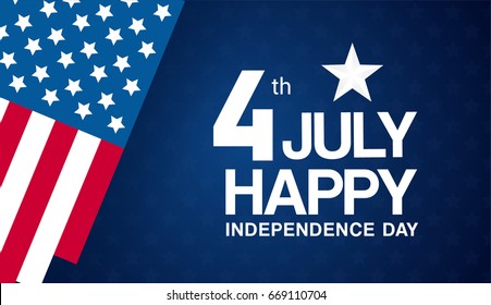 4th of July banner Vector illustration. Happy Independence Day, US flag with text on blue background.