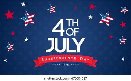 4th of July Banner Vector illustration. Independence Day, " 4th of July " with stars falling on blue background.