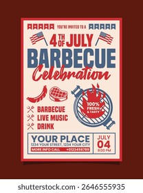 4th of July Barbecue Celebration Party vertical flyer, independence day bbq invitation poster vector template design