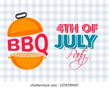 4th Of July bbq party celebration banner or poster design with barbecue grill illustration.