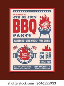 4 de julho de Festa de churrasco folheto vertical, dia da independência bbq convite cartaz vetor modelo design