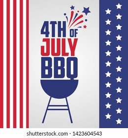 4th July BBQ. With United States Flag Colors And Symbols. Independence Day. Ready To Use In Flyers, Posters, Social Media And Decorations. 