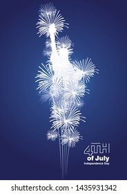4th of July big firework shining Liberty statue silhouette blue background poster banner
