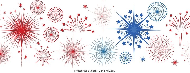 4th of July border, USA banner, fireworks pattern background