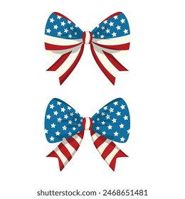 4th of July bows. Vector illustration isolated on a white background. Patriotic Bow Coquette