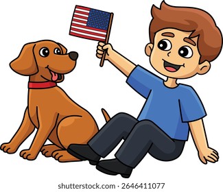 4th of July Boy Dog Watching Fireworks Clipart 