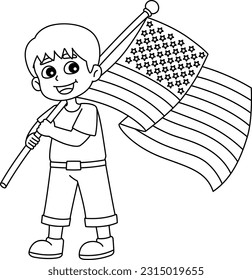 4th of July Boy Holding an American Flag Isolated 