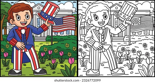 4th Of July Boy with Uncle Sam Outfit Illustration