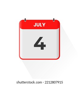 4th July calendar icon. July 4 calendar Date Month icon vector illustrator