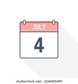 4th July calendar icon. July 4 calendar Date Month icon vector illustrator
