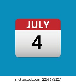 4th July calendar icon. July 4 calendar Date Month icon vector illustrator