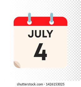 4th of july Calendar icon isolated on a transparent background. Independence day in USA. Independence day in America. Vector Illustration