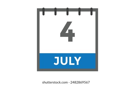 4th July calendar icon, calendar Icon Vector emblem.