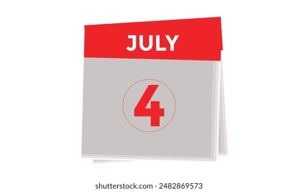 4th July calendar icon, calendar Icon Vector emblem.