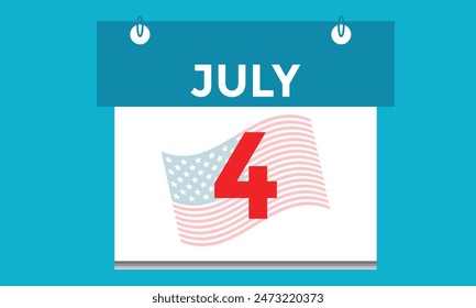 4th July calendar USA Independence Day, calendar Icon Vector emblem.