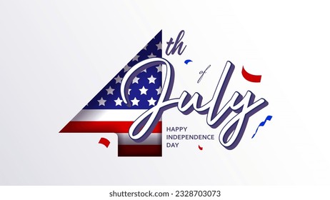 4th of july calligraphy effect text. vector usa independence day celebration background. american flag stroke, for social media posts, websites, banners, advertisements, flyers, cards, and posters