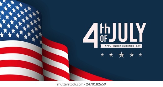 4th of July calligraphy greeting design. Happy Independence Day banner design. USA flag with 4th of July text and stars background. Vector illustration template. 