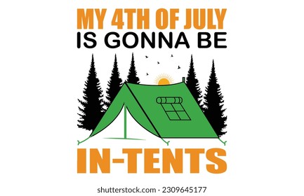 4th of July camper, Independence day. Camping, hiking, outdoor adventure graphic vector illustration funny typography slogan text for t shirt design, prints, poster. Summer travel badge saying,