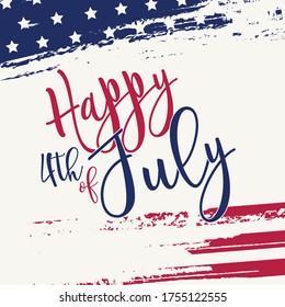 4th of July card with brush stroke background in United States national flag. Vector illustration.