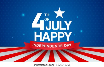 4th of July card Vector illustration. Happy Independence day. Typography on blue star pattern background.