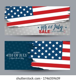 4th of July cards or banners. USA Independence Day banners with rounded edges. Vector illustration.