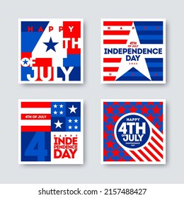 4th of july celebration banner set.  USA Independence day greeting card. American holiday background. Vector illustration.