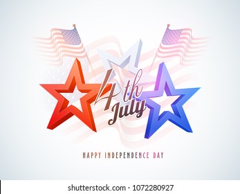 4th of July, celebration concept with stars, waving flags.