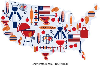 4th of July celebration; Flag with barbecue icons