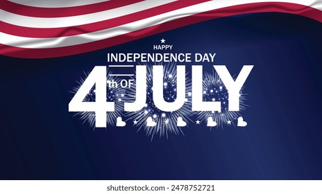 4th of July celebration with flag and fireworks illuminating