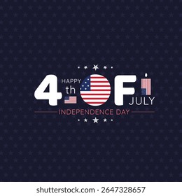 4th of July Celebration with Flag Text and Decorative Stars