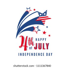 4th of July celebration holiday banner with shooting stars. USA Independence Day poster for greeting, sale concept design. Isolated on white. Vector illustration