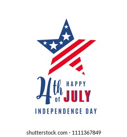 4th of July celebration holiday banner, star shape with typography lettering text. USA Independence Day poster for greeting, sale concept design. Isolated on white. Vector illustration