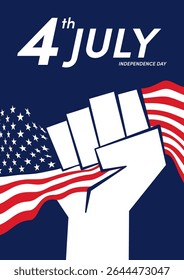 4th of July celebration poster background. United States of America independence day. Hand holding USA flag. Can be used for backdrop, brochure, banner, leaflet, flyer, print, vector illustration