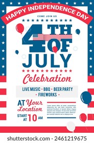 4th of July celebration poster templates vector illustration. American flag frame background. Flyer design