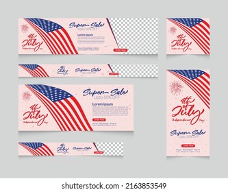 4th of July celebration web banner template set