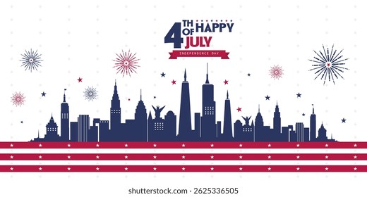 4th July City Skyline with Fireworks and Independence
