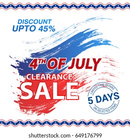 4th of July, Clearance Sale background with abstract brush strokes. Poster, Banner or flyer for American Independence Day celebration.
