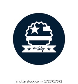 4th of july concept, Happy independence day design with seal with usa flag and decorative ribbon over white background, block silhouette style, vector illustration