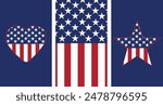 4th July concept, Phone wallpaper set, american flag, Story templates, wallpaper vector. Phone wallpaper, Vector illustration. Trendy background. Print