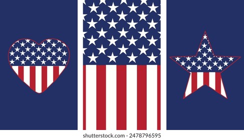 4th July concept, Phone wallpaper set, american flag, Story templates, wallpaper vector. Phone wallpaper, Vector illustration. Trendy background. Print